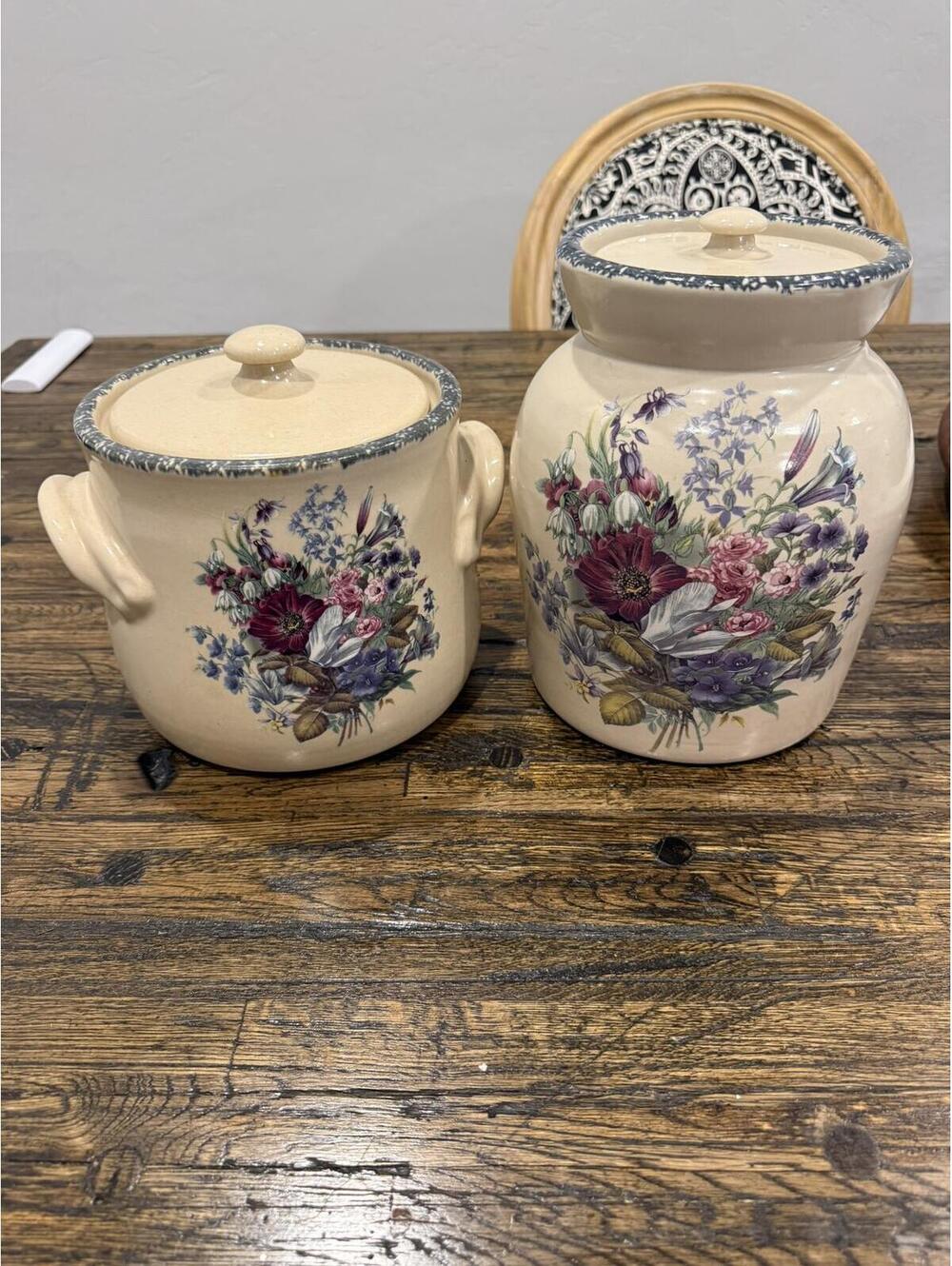Vintage Ceramic Floral Canisters with Lids - Set of 2